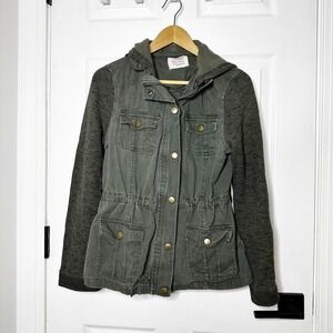 Ashley 26 International Utility Olive Green Knit Sleeve Hooded Jacket‎ Sz Medium